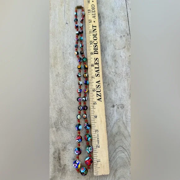VINTAGE ITALIAN MURANO VENETIAN MILLEFIORI MORETTI GLASS BEAD NECKLACE - Picture 4 of 16